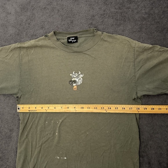 Vintage 90s over the edge skate brand t-shirt medium distressed faded green - Picture 7 of 11
